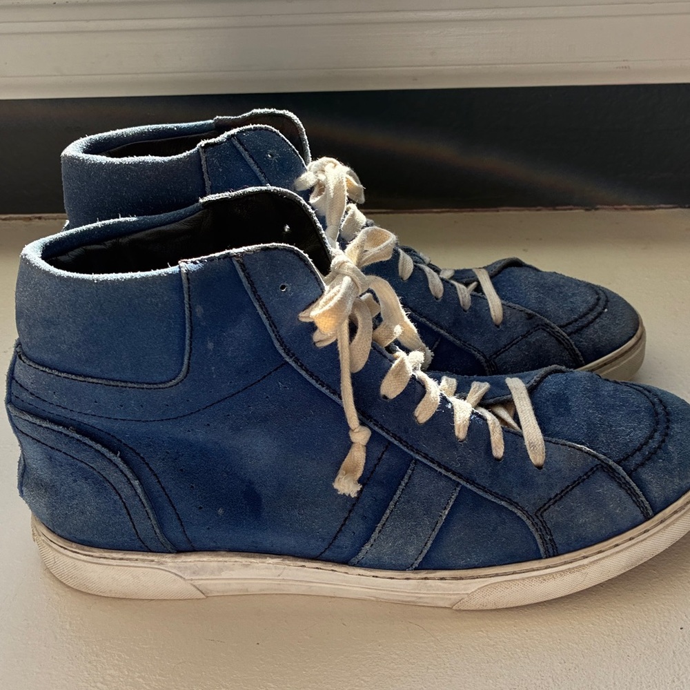 Saint Laurent Joe Distressed Blue Suede High-Top Sneakers - Picture 4 of 10